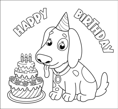 Happy Birthday With Dog Coloring Page